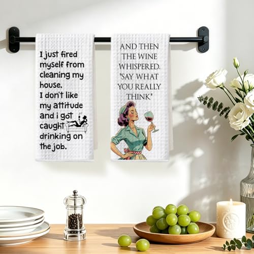 Image of Hanamiya Na 2 Pcs Funny Kitchen Towels 24x14 Inch, Sarcastic Sayings Reusable Dish Towels for Kitchen Bathroom Decor, Waffle Weave Absorbent Hand Cloth Tea Towel, Funny Gifts for Women Friend