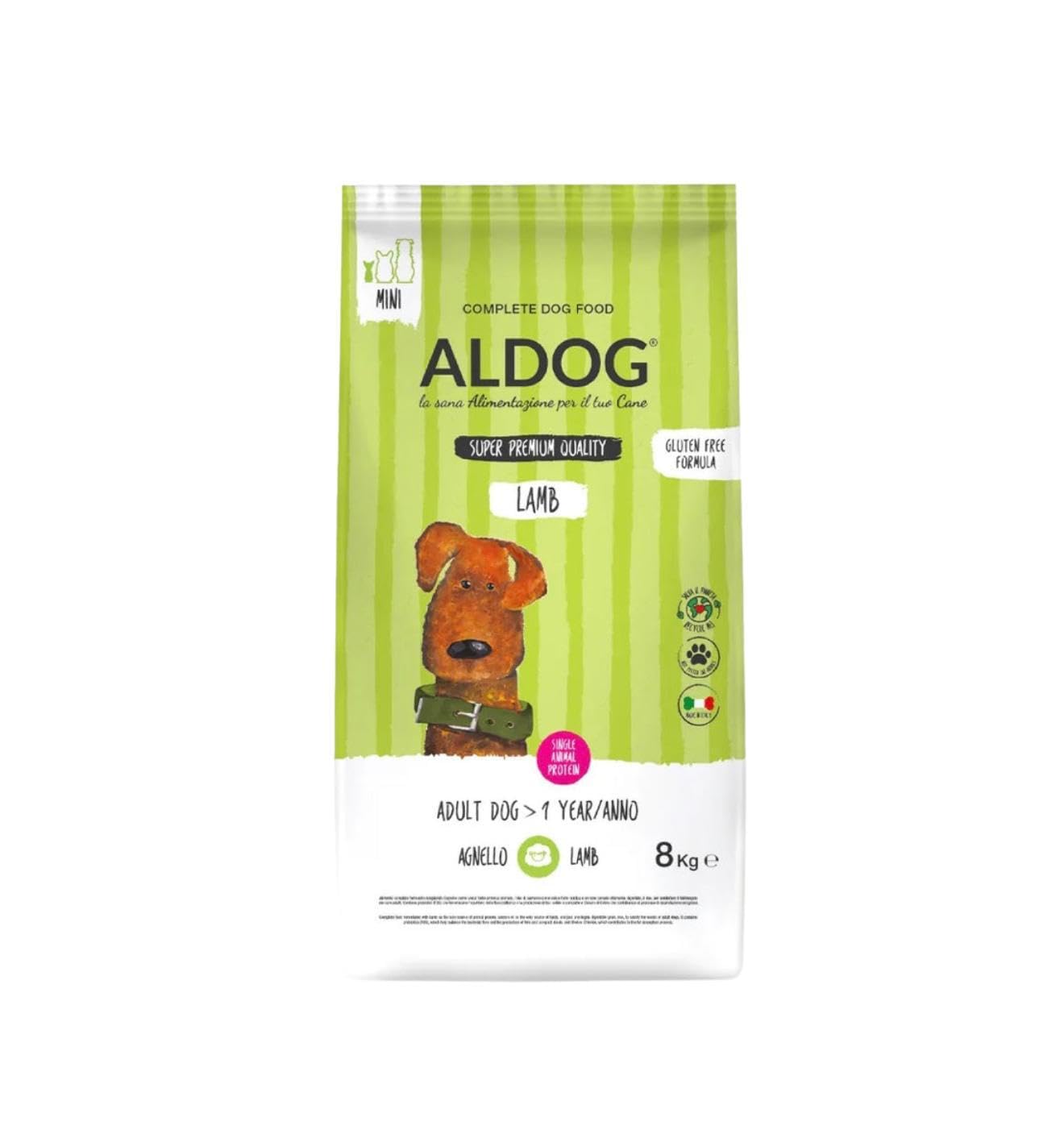 Aldog Perro Adult Cordero 8 kg, alimento seco completo para perros adultos de pequeña talla, monoproteico.