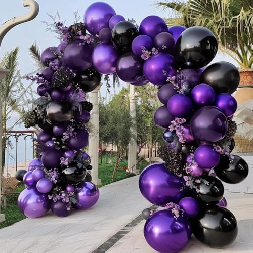 Image of Purple and Black Balloons Dark Purple Balloon Garland Arch Lavender Lilac Kit For Wednesday Birthday Halloween Vampire Retirement Graduation Prom Party Decoration