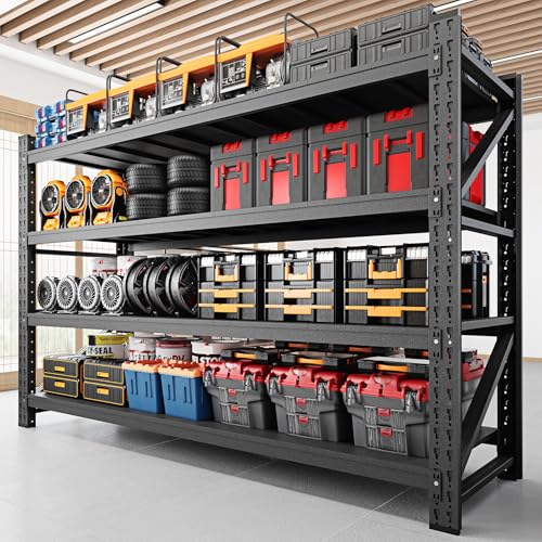Image of RAVIGIN 9000LBS Storage Shelves, 75 inch W Garage Shelving Heavy Duty Metal Adjustable Garage Shelves, Shelving Units Industrial Shelving for Warehouse, 75 inch W x 24 inch D x 70 inch H, Black