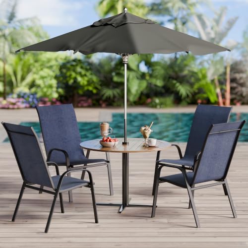 Image of Betterhood Patio Chairs Set of 4, Stackable Outdoor Dining Chairs Set with Breathable Seat Fabric, All-Weather Powder-Coated Metal Frame for Pool Side, Backyard, 350LBS Capacity (Blue, Set of 4)