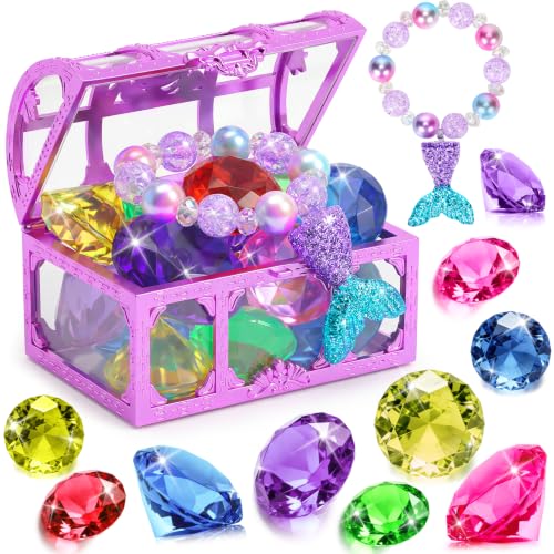 VGOFUN Diving Gems Pool Toys,10 Pcs Colorful Diamond with Treasure Chest