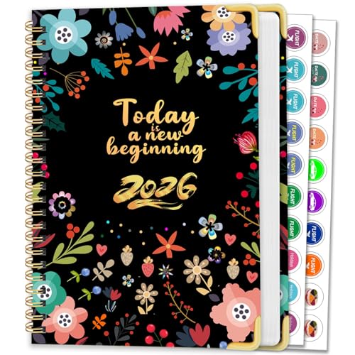 AEYAKA Agenda Calendario 2026 – Planificador Semanal y Mensual de Tapa Dura 15,8×21,7 cm, Diseño Floral, con Separadores, Notas y Pegatinas, Diario de Productividad para Oficina, Estudio y Hogar A261