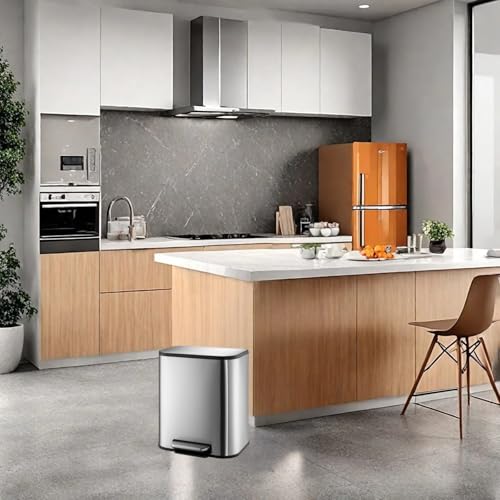 Garvee Trash Can with Lid, 5.3 gal Step Open Garbage Can, Stainless Steel Waste Bin with Removable Inner Bucket, Rectangular, for Kitchen Bathroom, Of