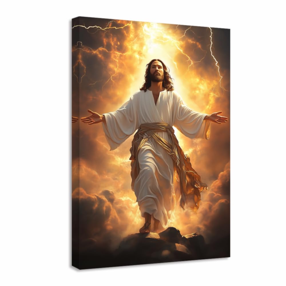 LMYSXAOZ Jesus Christ Wall Art Religious Pictures God Canvas Prints Christian Framed Artwork Bible Stories Painting Church Christmas Decorations(Gold,20L x 30W)