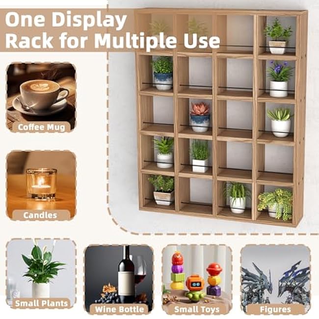 Wooden Coffee Mug Display Rack, Wall Mounted Coffee Cup Display Shelf, Hold 24 Mugs, Rustic Shot Glass Display Case, Coffee Mug Holder Organizer for Kitchen, Coffee Station (23.6 * 29.5in)