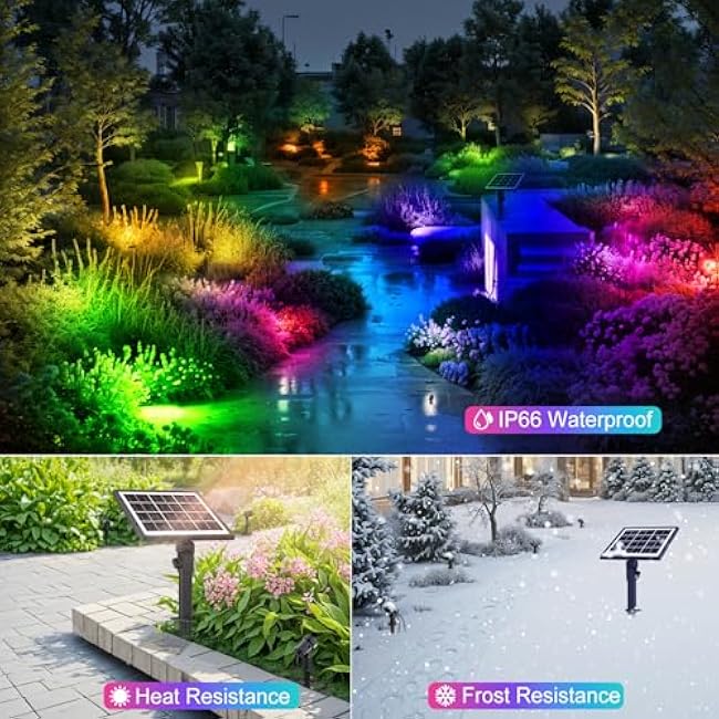 MEIHUA Solar Spot Lights Outdoor Color Changing, 4 in 1 Landscape Lighting RGB Spotlights with Remote Control, IP66 Waterproof Solar Lights Outdoor Garden for Pathway Yard Pool Tree