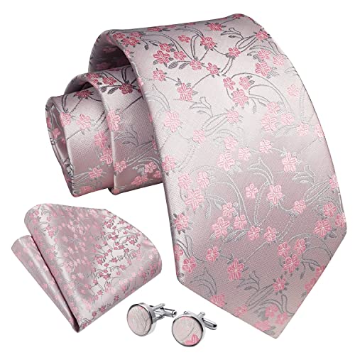 Enlision Hommes Cravates Rose Cravate et Pochette Ensemble Floral Cravate Mouchoir Avec Boutons De...