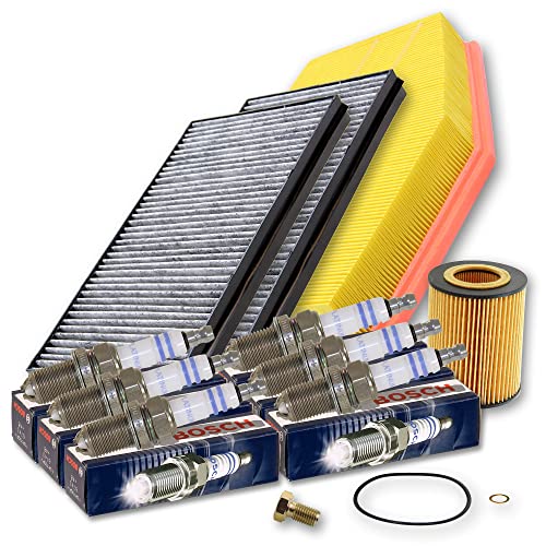ATEC Germany Paquete de inspección juego de filtros con 1x filtro de aire,2x filtro de habitáculo (filtro de polen) con carbón activado,6x bujías Compatible con BMW Serie 5 (E60),Serie 5 Touring (E61)