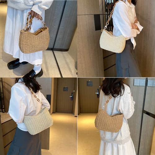 Women's Handmade Woven Shoulder Bags Straw Crossbody Purse Stylish Beach Hobo Handbags with Zipper Closure3