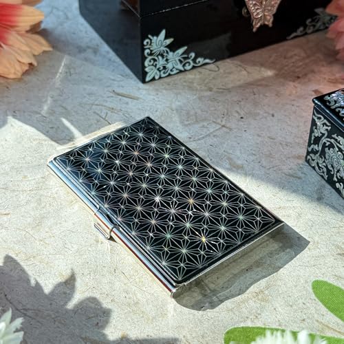 Image of Mother of Pearl Business Card Case Credit Id Name Holder Travel Wallet Art Painting Design Metal Stainless Steel Engraved Slim Purse Pocket Cash Money Wallet (N Mum Slim)