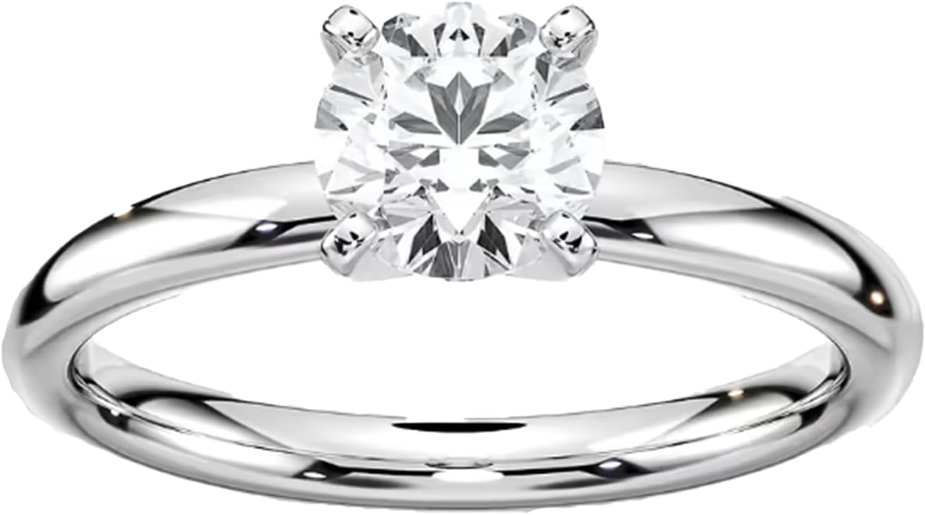 0.3-2Carat Lab Grown Diamond 4 Prong Solitaire Ring in Sterling Silver Promise Engagement Anniversary Wedding Ring for Women (D Color, VS Clarity)