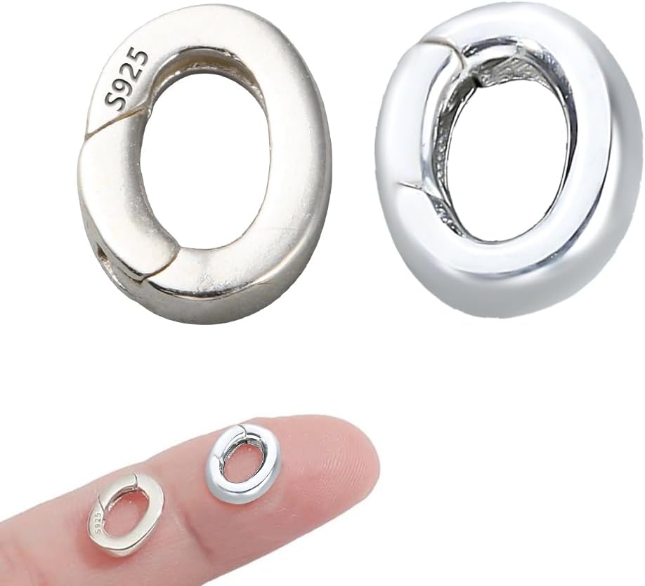 NBEADS 2 Pcs 925 Sterling Silver Necklace Ring Clip, 2 Sizes Lobster Spring-Ring Connector Clasp Pearl Necklace Enhancer Shortener Clasps Spring Clasps for Bracelet Keychain Jewelry Making