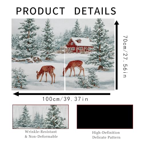 Image of Self Adhesive Forest Deer & Red Cabin Cabinet Curtain for Mother's Day, 39x28 Inch Nature Scenery Under Sink Skirt No Drill, Spring Cleaning Kitchen Decor, Hook and Loop Laundry Valance