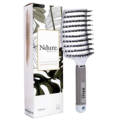 Curved Vented Boar Bristle Styling Hair Brush, Single White Brush Anti-static Detangler, Wet or Dry Use, Fast Blow Drying, Use on Long or Short Hair. (1 Pack, White)