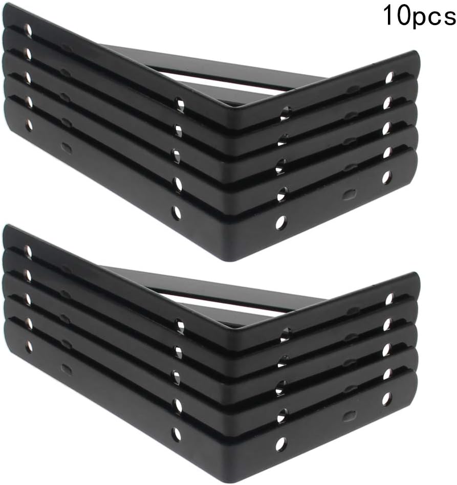 MroMax 10PCS Shelf Bracket 5.91" x 3.74"(LxH) Heavy-Duty Carbon Steel Solid Support Angle Shelving Brackets Black