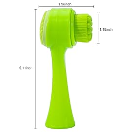Beomeen Face Brush 2 in 1, Silicone Facial Cleansing Exfoliating Brush Soft Bristles Pore Deep Cleansing Manual Dual Face Wash Scrub Brush for Massaging, Makeup Skincare Removal, Fluorescent Green