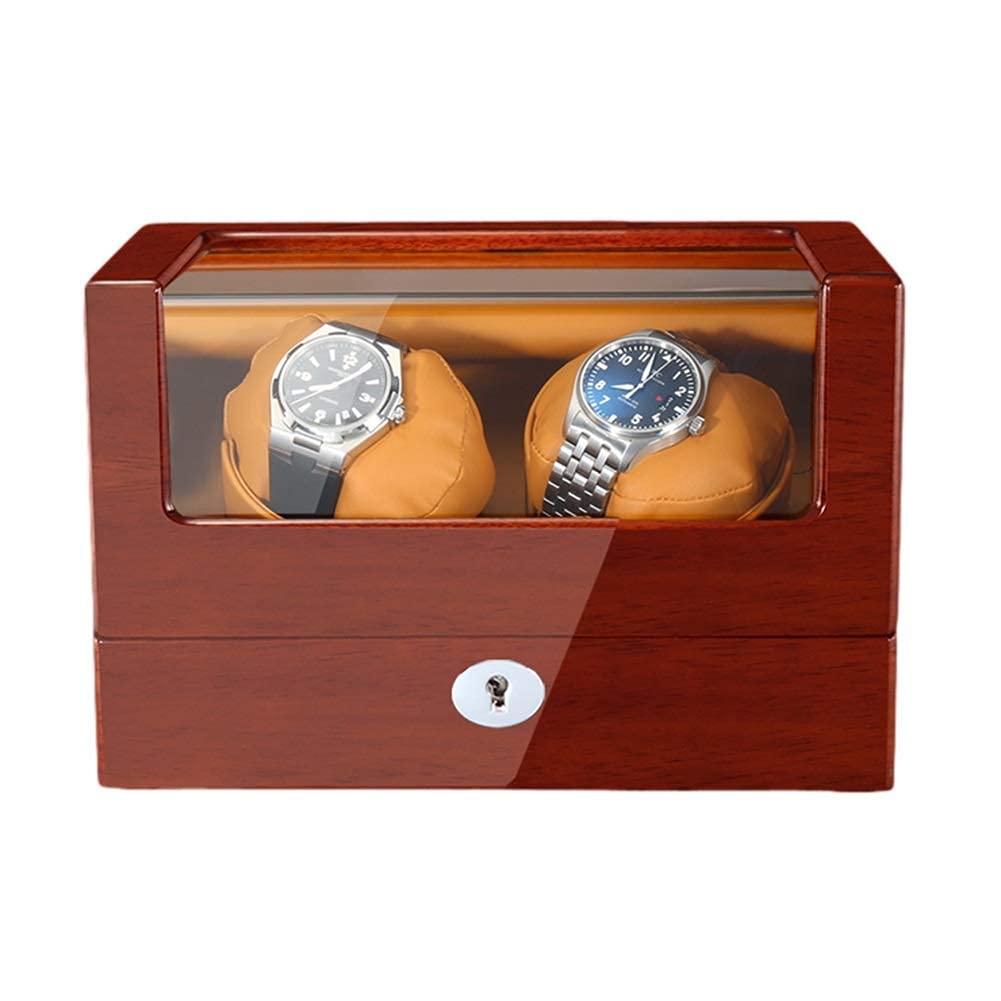 QUSYZD Watch Winder Box for Automatic Watches Wooden Piano Paint Exterior Soft PU Leather Watch Pillows Adapter and Battery Powered,