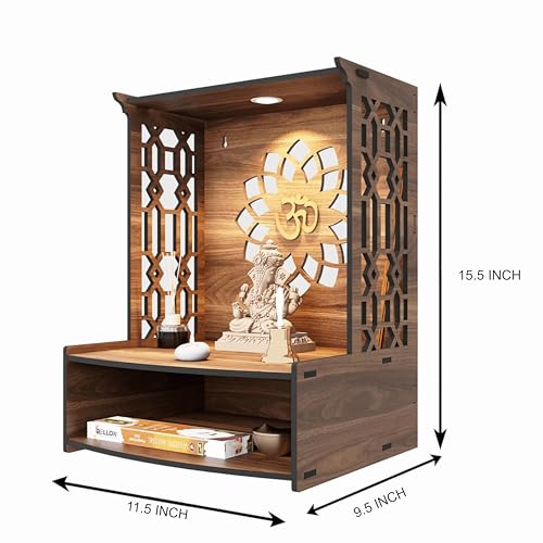 Image of Rellon Industries Temple for Home, Mandir for Home for Pooja Mandir for Home Beautiful Wooden Temple for Home Pooja Stand for Home and Office with LED Spot Light mandir (A3)
