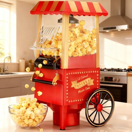Hot Air Popcorn Popper, 2.5OZ Mini Popcorn Machine with One-Touch Button, Popcorn Maker Machine for Home Use, Ideal for Movie Nights, Party Snacks, Family Gatherings - Red