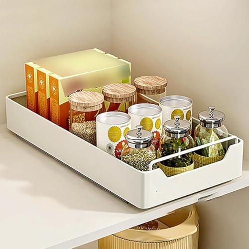 Pull Out Cabinet Organizer, Slide Out Drawers with Adhesive Nano Film & Slide Rail, Heavy-Duty Pull Out Drawers for Cabinets, Roll Out Storage Shelf, Sliding Pantry Shelves for Kitchen (43x20x7CM)
