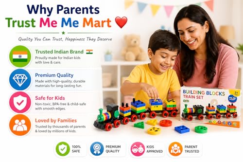 Image of Happy Kids Building Blocks Train Toy Set | DIY Creative Construction with Wheels | Educational | Motor Skills Development | Multicolor Plastic Blocks Set