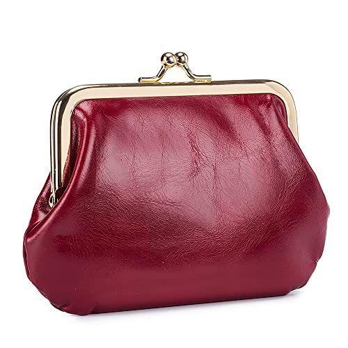 Simple Sheepskin Small Ultra-Thin Women Wallet Coin Purse Soft Genuine Leather Clip Multi-Functional Practical Bag Female Card Holder Clutch Key Case, Wine Red, Small, Modern