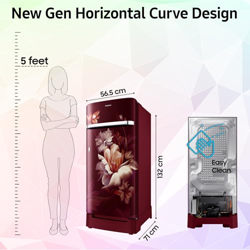 Image of Samsung 189 L, 5 Star, Digital Inverter, Direct-Cool Single Door Refrigerator (RR21H2H25RZ /HL, Midnight Blossom Red, Base Stand Drawer, Single Touch Defrost, 2026 Model)