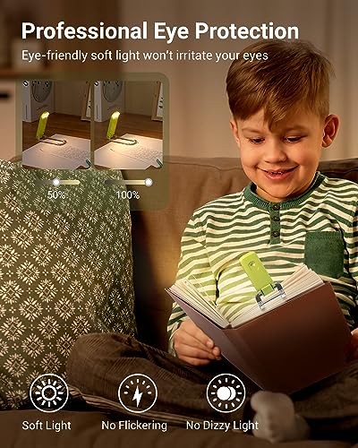 Image of DEWENWILS USB Rechargeable Book Reading Light with Clip, LED Clip on Book Light for Reading at Night, Flexible Booklight for Kids, Warm White, Brightness Adjustable for Eye Protection (Green)