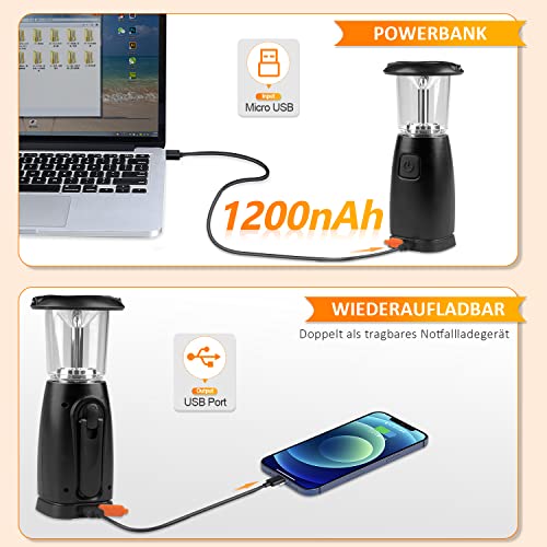 LED Campinglampe Solar, AZ GOGO Camping Handkurbel Laterne, Aufladbar Tragbare Notfallleuchte inkl. 3 Lichtmodi, USB… - Image 3