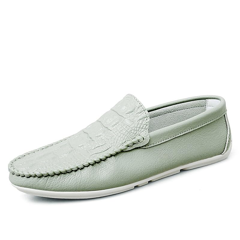 Men's Loafers Shoes Round Toe Crocodile Print Vegan Leather Anti-Slip Lightweight Flat Heel Outdoor Slip-on
