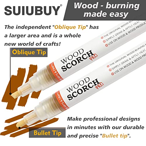 Suiubuy Wood Burning Pen Tool - 2 Pcs Scorch Pen Marker For Crafting & Stencil Wood Burning, Chemical Wood Burner Set With Oblique Tip And Bullet Tip, Accurately & Easily Burn Designs On Wood #TOP4