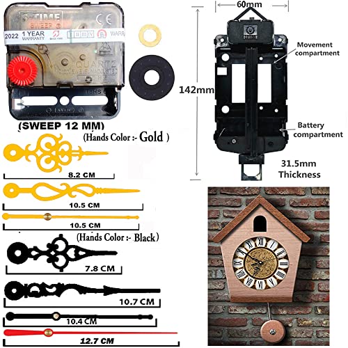 Image of Silent Pendulum Type Quartz Clock Moviment Mechanism 12 MM Sweep Silent Motor DIY Kit (Needles : Antique Black,Gold,Red) (Black,red 3)