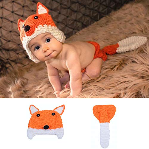 Image of Newborn Photography Props Crocheted Baby Fox Outfit Handmade Knitted Photo Prop Infant Accessories (3-12 Months)