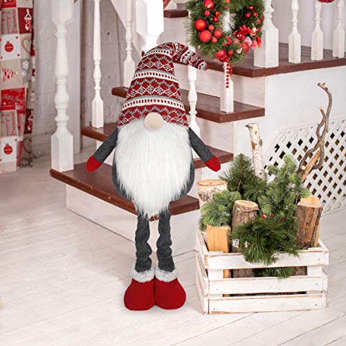 D-FantiX Large Standing Christmas Gnomes, 40 Inch Swedish Tomte Large Gnome Stuffed Plush with Retractable Spring Legs Knitted Hat Scandinavian Christmas Decorations Ornaments Holiday Home Decor - Image 8