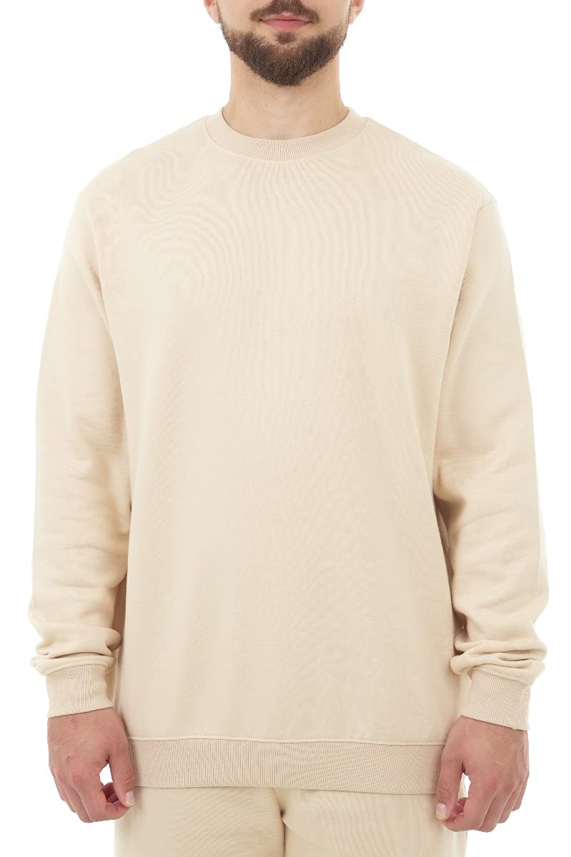 M17 Mens Recycled Sweatshirt Casual Long Sleeve Top Classic Pullover Plain Jumper Crewneck Sweater (S, Stone)