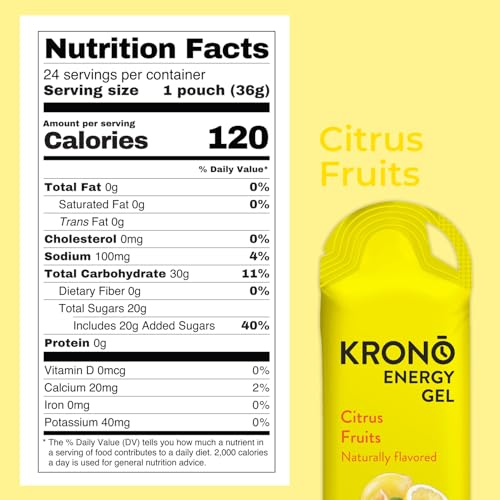 Image of Krono Nutrition Energy Gel - Sports Nutrition - Made with Natural Ingredients - 24 Count (Citrus Fruits)