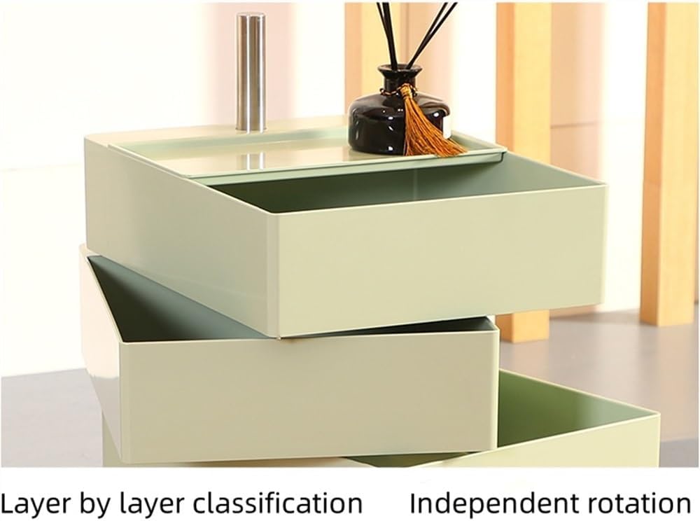 Storage Cart Multi-Layer Movable, 360 Degree Rotating Cabinet, Cosmetic Cart with Drawers, Bedside Table Rolling with Drawers(White,Ten Layer)