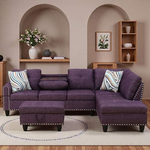 Recopilación de Juegos de sofás los mejores 5. 45 Topcomfortable - Juego de sofás en Forma de L de 98 Pulgadas, modulares para Sala de Estar con otomana de Almacenamiento, Juegos de Muebles de 4 Asientos, sofá para el hogar,...