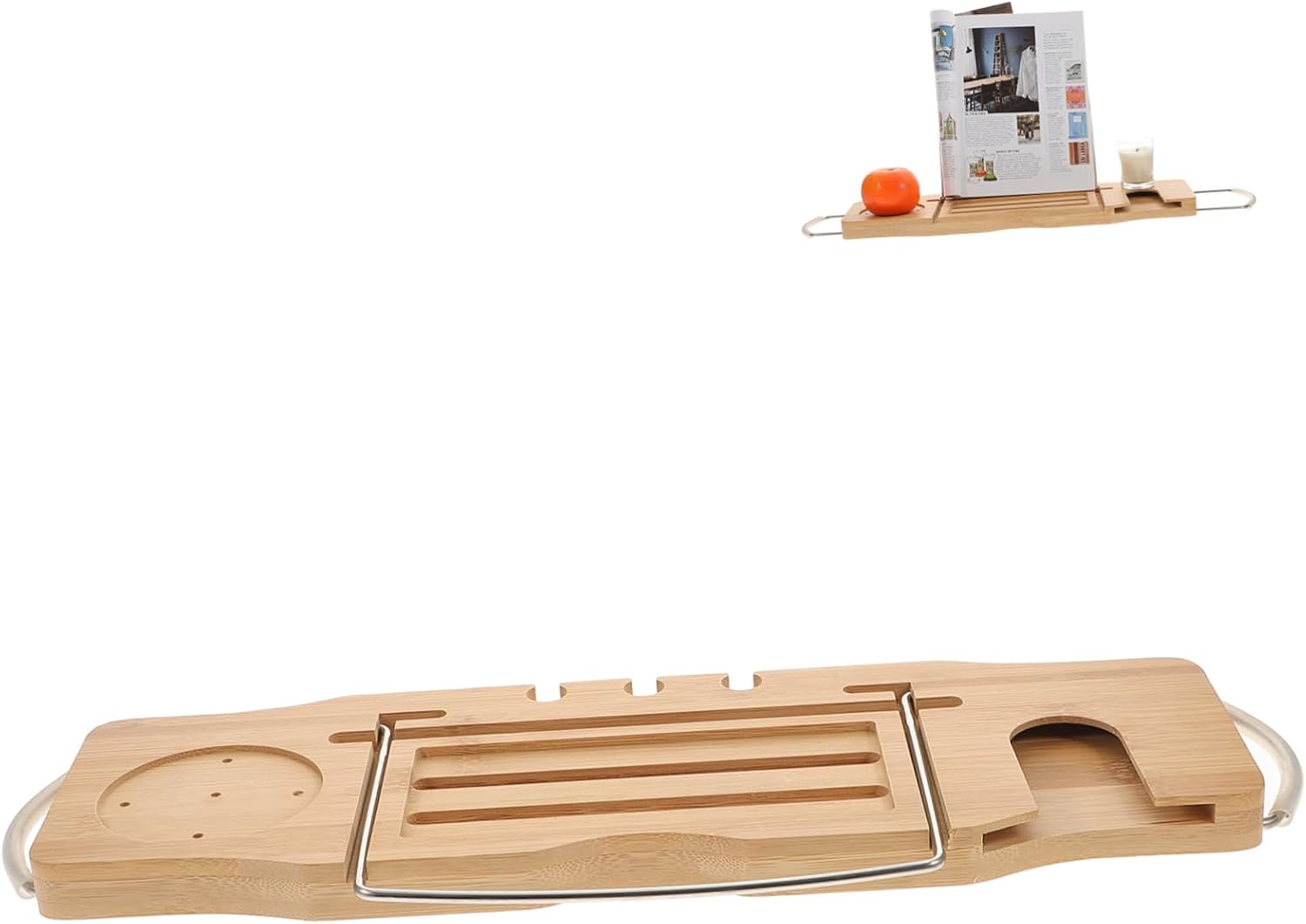Holibanna Bathtub Shelf Tray Bath Magazine Holder Bamboo Tub Table for Reading Relaxation