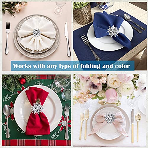 Awsaccy Rhinestone Napkin Rings Silver Set Of 6, Cute Elegant Crystal Bling Flower Napkin Rings Wraps Serviette Buckles Holder Bands For Wedding Birthday Easter Thanksgiving Christmas Dinner Holiday #TOP3