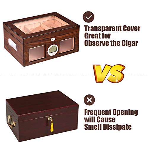 Giantex Desktop Cigar Humidor 50-100 Cigars Walnut Finished Tempered Glasstop Lockable W/Humidifier Hygrometer #TOP3