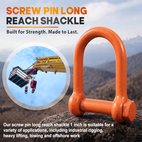 Image of 2 Pcs Screw Pin Long Reach Shackle, Long Reach Shackle with Painted Screw Pin, Clevis D-Ring Lifting Attachment, Professional Use, Industrial Alloy Steel (5 /8 Inch,Orange)