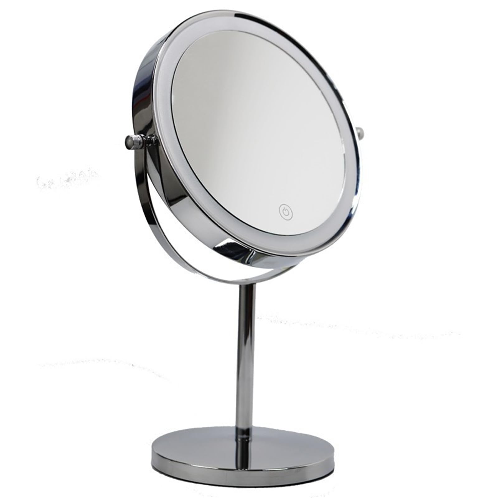 Ściemnialne powiększające lusterko do makijażu w 3 kolorach, ładowalne, podświetlane, obracane o 360°, dwustronne, do golenia, stojące, LED, chrom, 10 x