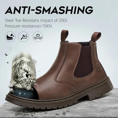 Image of Unisex-Adults Steel Toe Chelsea Boots, Men's Industrial Construction Shoes, Waterproof, Lightweight, Comfortable, Non-slip Safety Boots