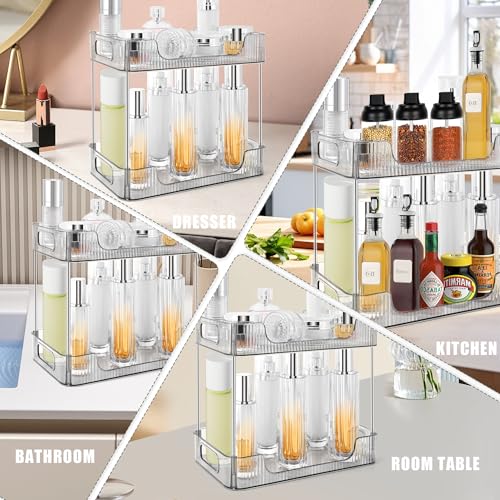Image of 2-Tier Bathroom Counter Organizer Countertop Storage, Dresser Organizer Vanity Tray for Makeup, Perfume Organizer Cosmetics Skincare Shelf - Grey