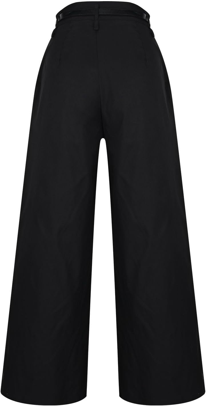 Womens Wide Leg Dress Pants with Belt High Waist Loose Fit Business Casual Work Pant Solid Color Stretchy Slacks
