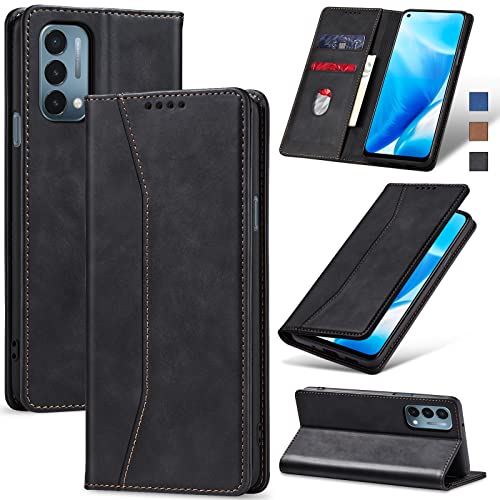 Image of Jasonyu Flip Wallet Case for OnePlus Nord N200 5G,Leather Magnetic Folio Cover with Card Holder,Kickstand - TPU Shockproof Durable Protective Phone Case,Black