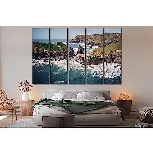 Cuadro sobre lienzo ZELLART de olas grandes y costa salvaje en 5 paneles de 180x120 cm