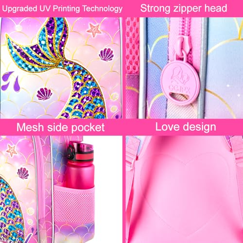 Image of HPJGD 3PCS Mermaid Backpack, Water Resistant Girls Bookbag Set with Lunch Box，Cute Kids Elementary School Bag for Preschool Toddler